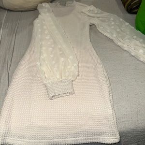 Cream Bubble Sleeve Bodycon Dress